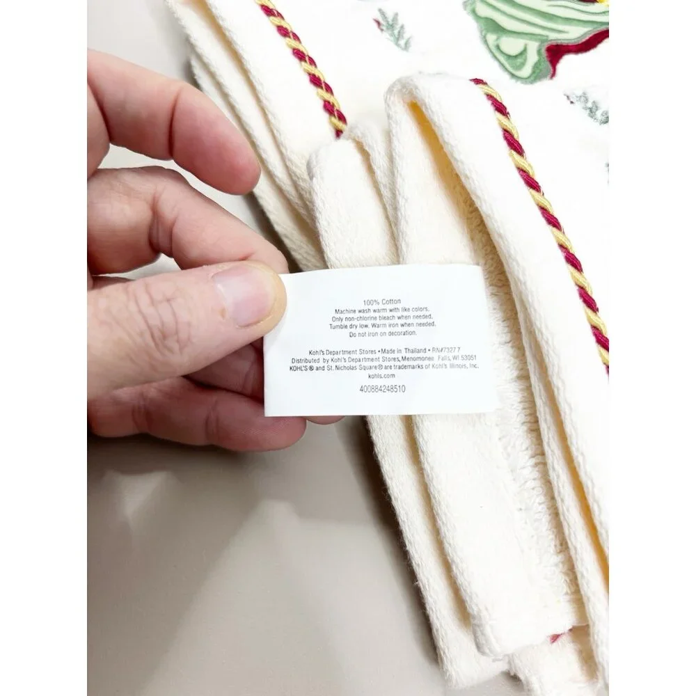 VTG St Nicholas Square 25x16 Angel Hand Towels (Set Of 2) Cream 100% Cotton GUC
